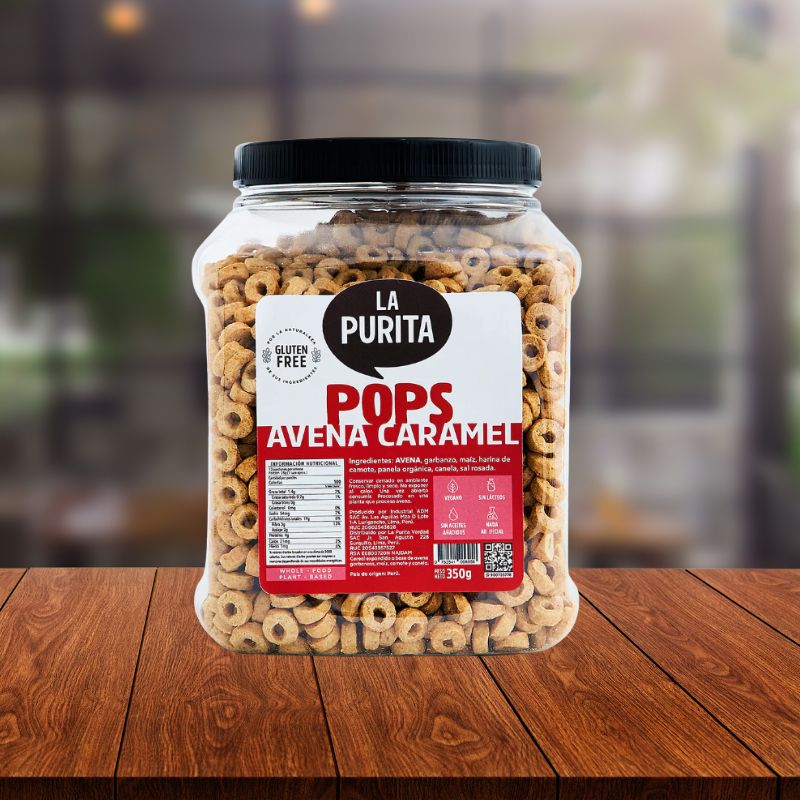 Cereal pops avena caramel 350gr - La Purita