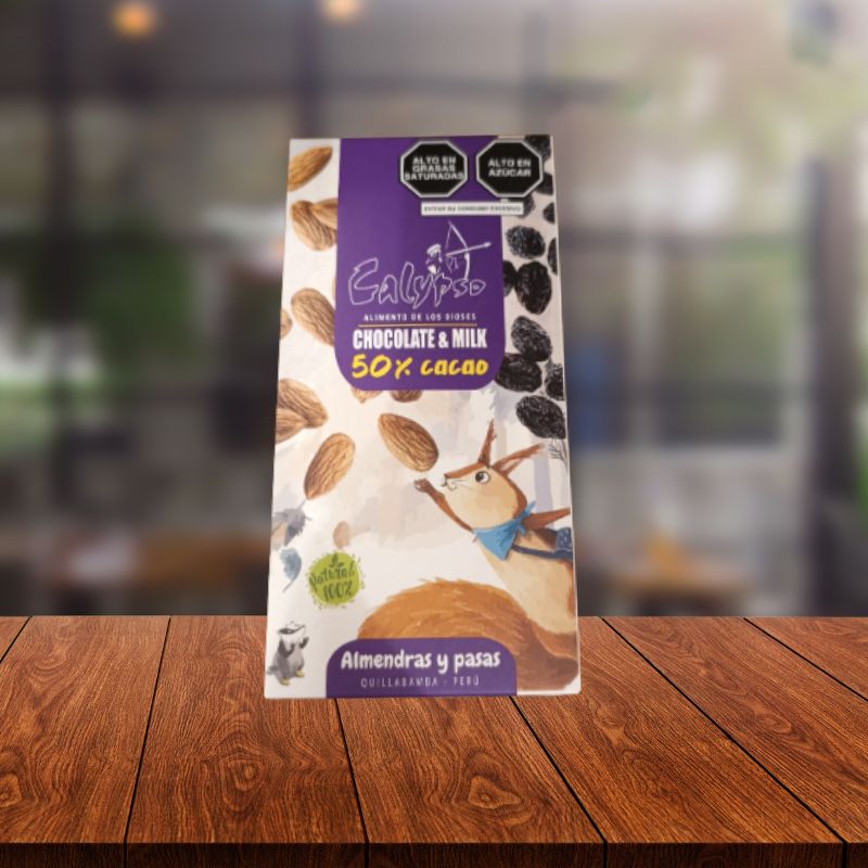 BARRA CHOCOLATE  50% ALMENDRAS Y PASAS - 50G - CALYPSO UND 