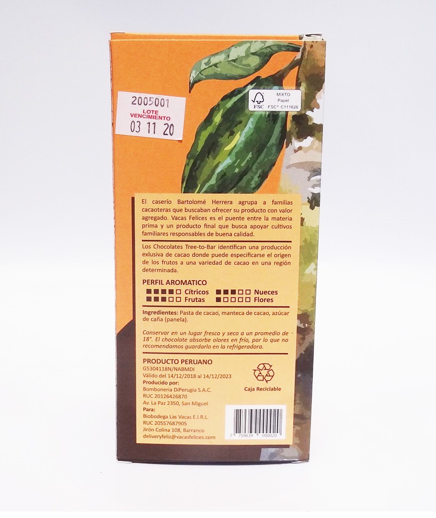 CHOCOLATE CHOCO FELICES 72% CON MANI BARRA 100GR - BB