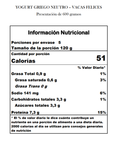 Yogurt Griego natural 660gr - Vacas Felices