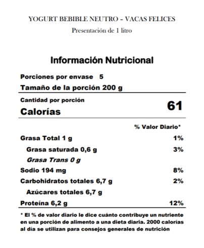 Yogurt bebible natural 1lt - Vacas Felices